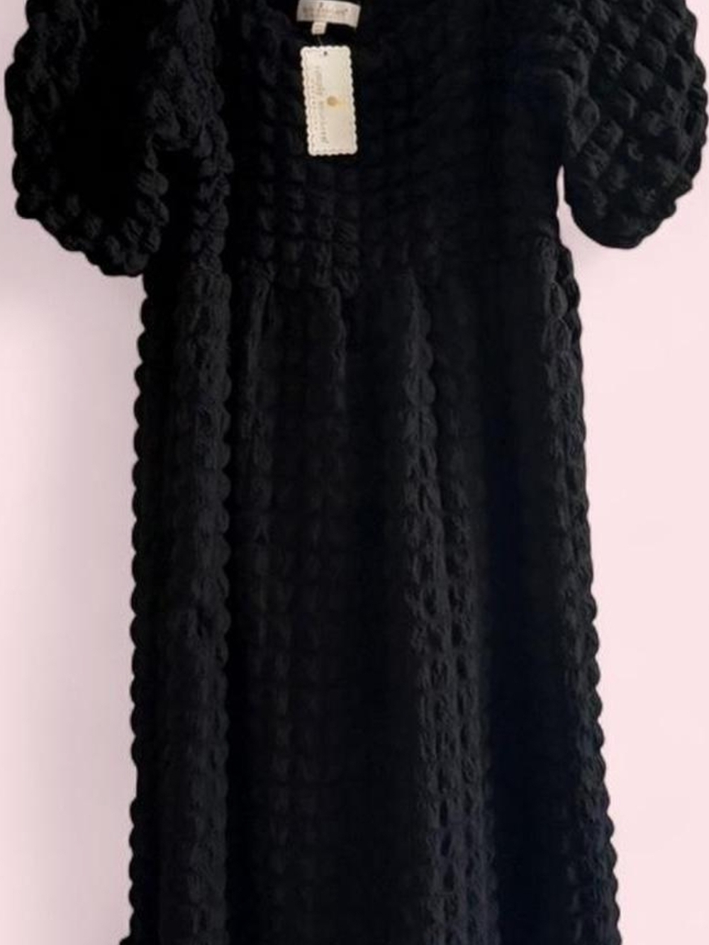 Simply Southern Black Textured Maxi Dress with Puff Sleeves